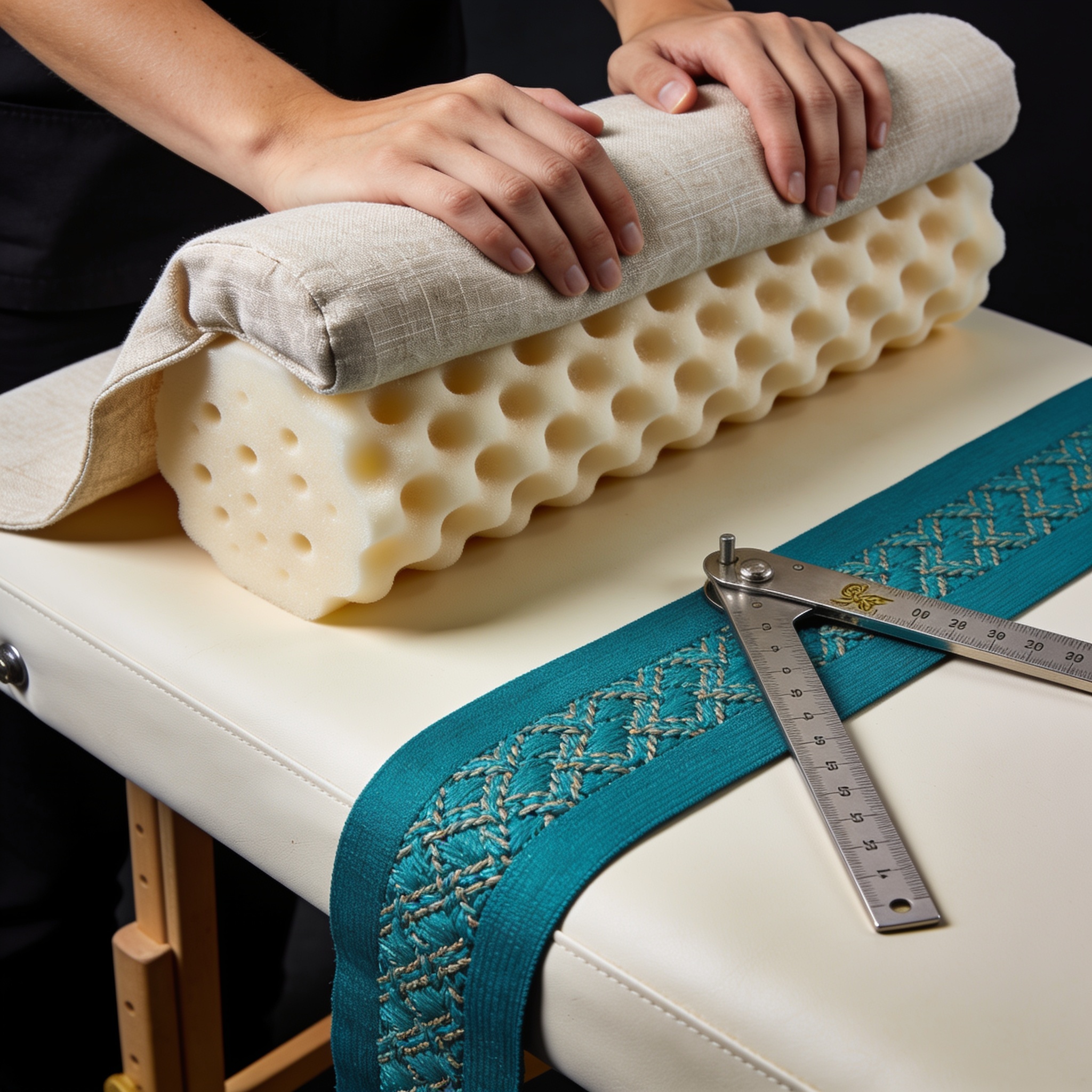 Fisioterapeuta realizando avaliação postural detalhada utilizando instrumentos de medição biomecânica em paciente