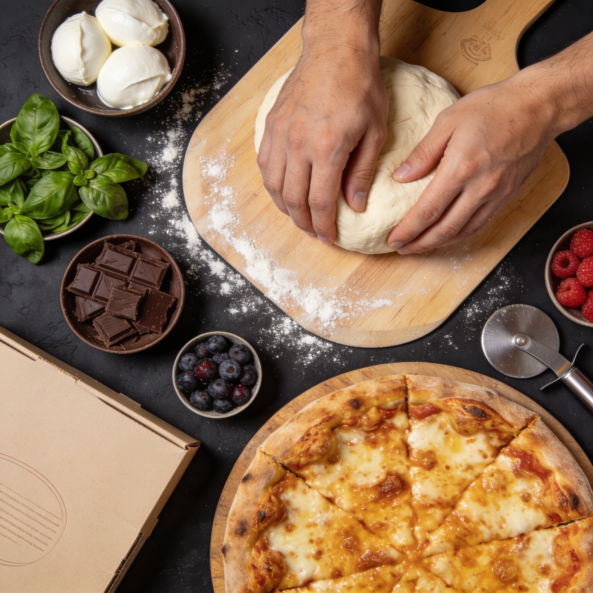 Detalhe da massa da pizza com alvéolos abertos e fermentação natural visível